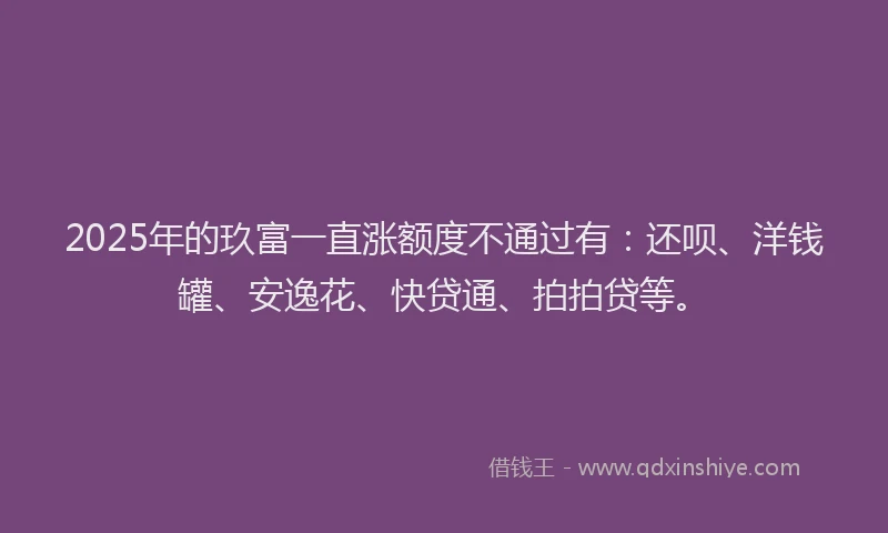 2025年的玖富一直涨额度不通过有：还呗、洋钱罐、安逸花、快贷通、拍拍贷等。
