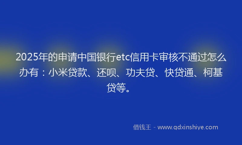 2025年的申请中国银行etc信用卡审核不通过怎么办有：小米贷款、还呗、功夫贷、快贷通、柯基贷等。