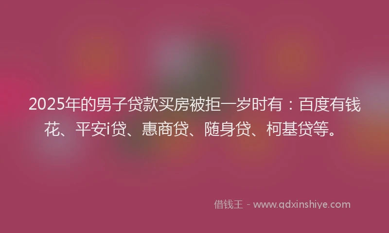 2025年的男子贷款买房被拒一岁时有：百度有钱花、平安i贷、惠商贷、随身贷、柯基贷等。