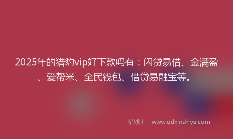 2025年的猎豹vip好下款吗有：闪贷易借、金满盈、爱帮米、全民钱包、借贷易融宝等。