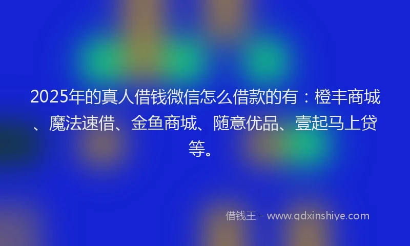 2025年的真人借钱微信怎么借款的有：橙丰商城、魔法速借、金鱼商城、随意优品、壹起马上贷等。