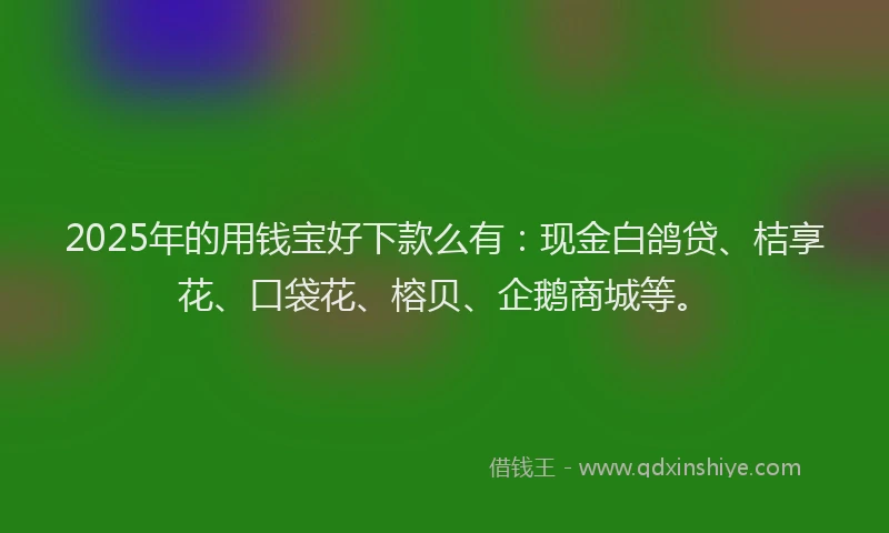 2025年的用钱宝好下款么有：现金白鸽贷、桔享花、口袋花、榕贝、企鹅商城等。