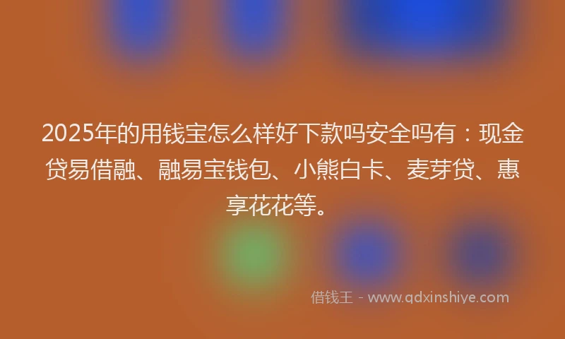 2025年的用钱宝怎么样好下款吗安全吗有：现金贷易借融、融易宝钱包、小熊白卡、麦芽贷、惠享花花等。