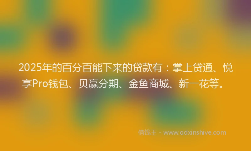 2025年的百分百能下来的贷款有：掌上贷通、悦享Pro钱包、贝赢分期、金鱼商城、新一花等。