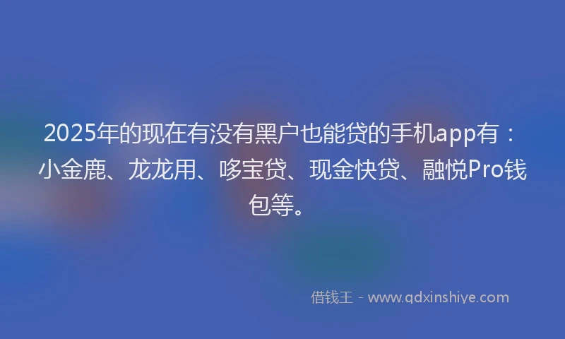 2025年的现在有没有黑户也能贷的手机app有：小金鹿、龙龙用、哆宝贷、现金快贷、融悦Pro钱包等。