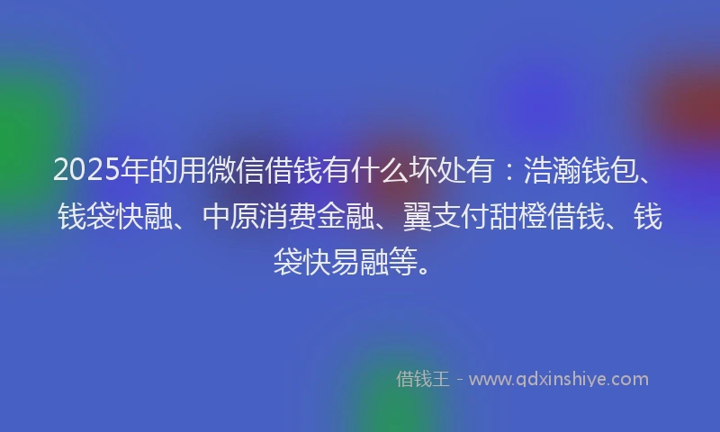 2025年的用微信借钱有什么坏处有：浩瀚钱包、钱袋快融、中原消费金融、翼支付甜橙借钱、钱袋快易融等。