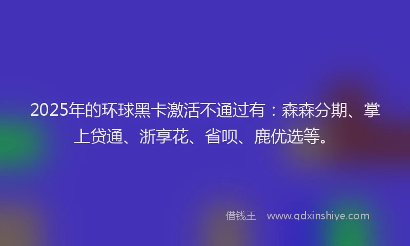 2025年的环球黑卡激活不通过有：森森分期、掌上贷通、浙享花、省呗、鹿优选等。