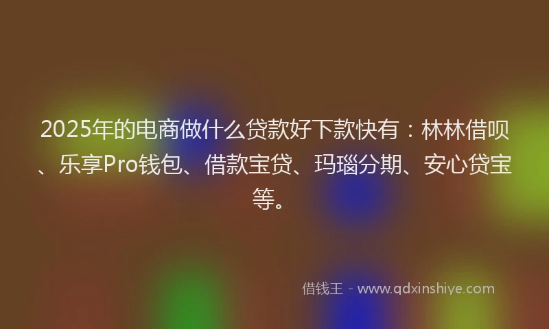 2025年的电商做什么贷款好下款快有：林林借呗、乐享Pro钱包、借款宝贷、玛瑙分期、安心贷宝等。
