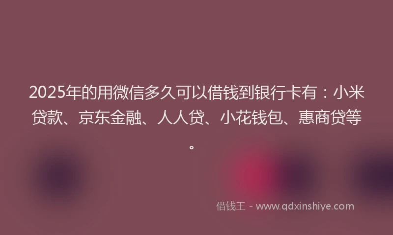 2025年的用微信多久可以借钱到银行卡有：小米贷款、京东金融、人人贷、小花钱包、惠商贷等。