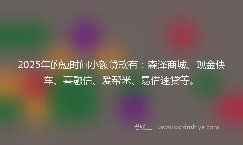2025年的短时间小额贷款有：森泽商城、现金快车、喜融信、爱帮米、易借速贷等。