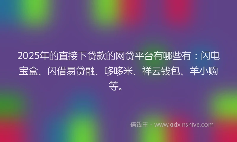 2025年的直接下贷款的网贷平台有哪些有：闪电宝盒、闪借易贷融、哆哆米、祥云钱包、羊小购等。