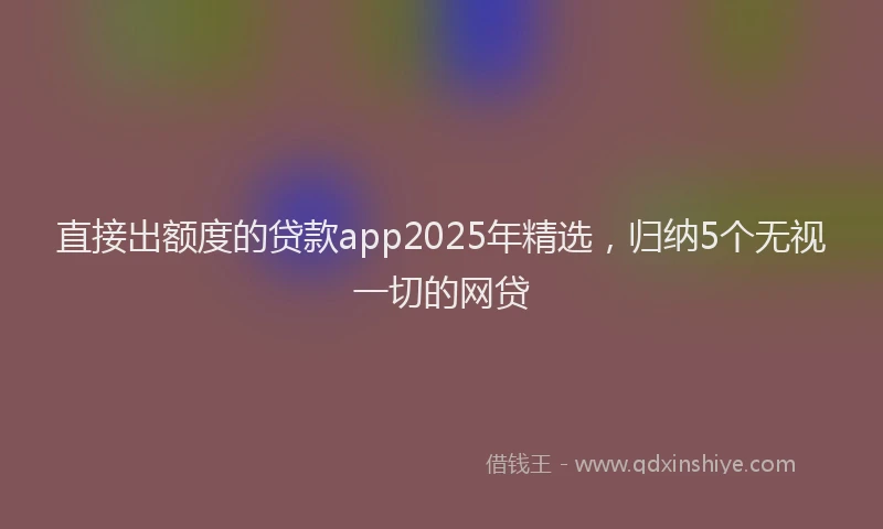 直接出额度的贷款app2025年精选，归纳5个无视一切的网贷