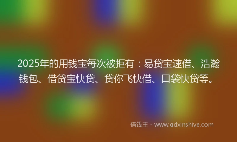 2025年的用钱宝每次被拒有：易贷宝速借、浩瀚钱包、借贷宝快贷、贷你飞快借、口袋快贷等。