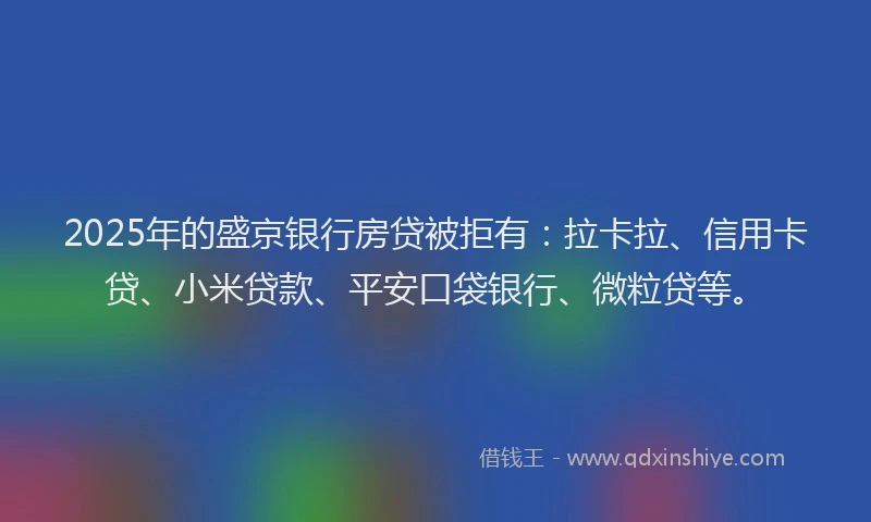 2025年的盛京银行房贷被拒有：拉卡拉、信用卡贷、小米贷款、平安口袋银行、微粒贷等。