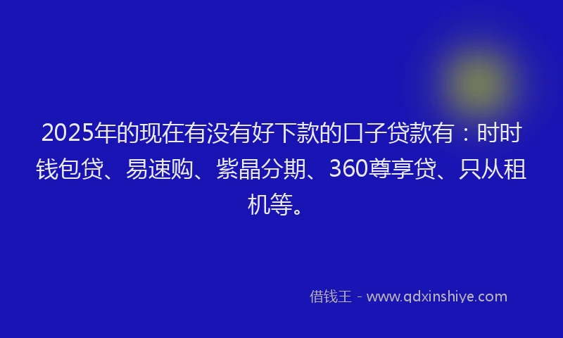 2025年的现在有没有好下款的口子贷款有：时时钱包贷、易速购、紫晶分期、360尊享贷、只从租机等。