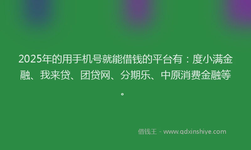 2025年的用手机号就能借钱的平台有：度小满金融、我来贷、团贷网、分期乐、中原消费金融等。