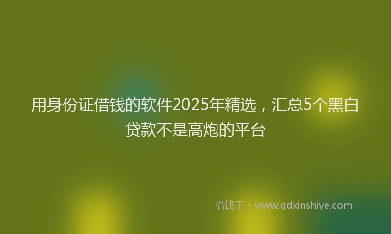用身份证借钱的软件2025年精选，汇总5个黑白贷款不是高炮的平台
