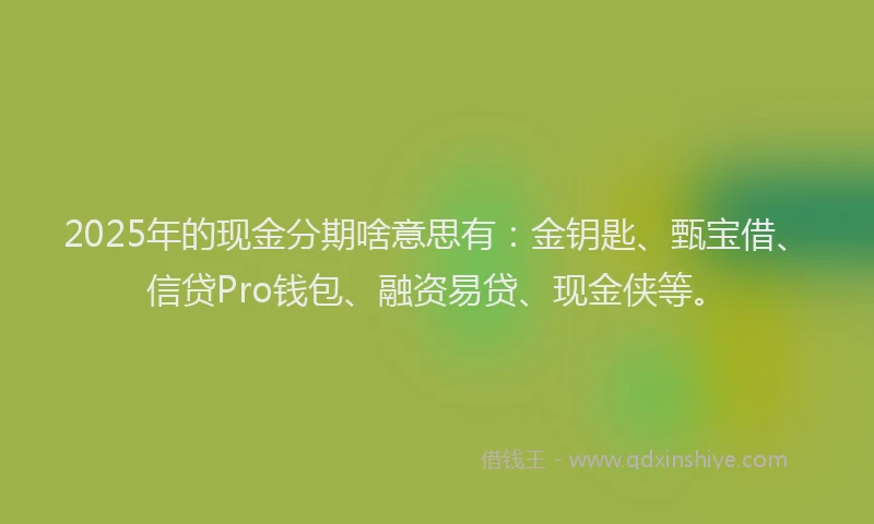 2025年的现金分期啥意思有：金钥匙、甄宝借、信贷Pro钱包、融资易贷、现金侠等。