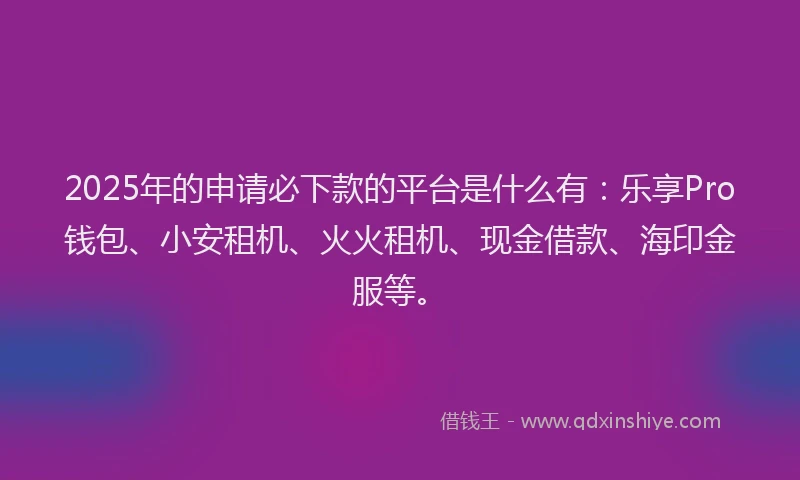 2025年的申请必下款的平台是什么有：乐享Pro钱包、小安租机、火火租机、现金借款、海印金服等。