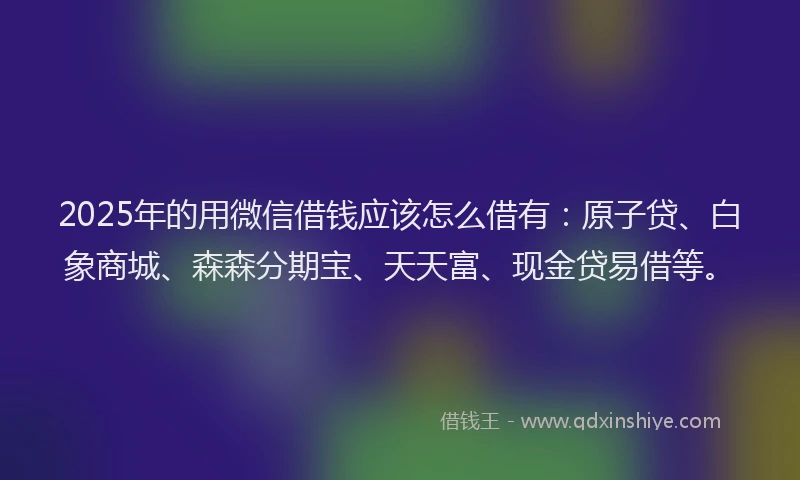 2025年的用微信借钱应该怎么借有：原子贷、白象商城、森森分期宝、天天富、现金贷易借等。