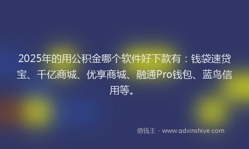 2025年的用公积金哪个软件好下款有：钱袋速贷宝、千亿商城、优享商城、融通Pro钱包、蓝鸟信用等。