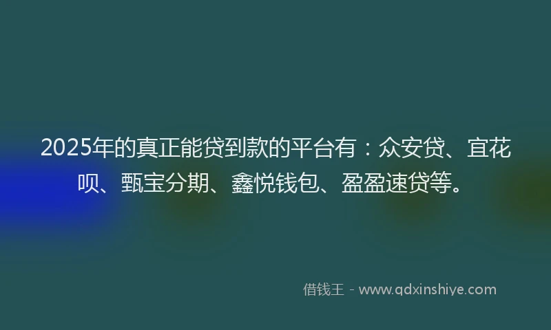 2025年的真正能贷到款的平台有：众安贷、宜花呗、甄宝分期、鑫悦钱包、盈盈速贷等。