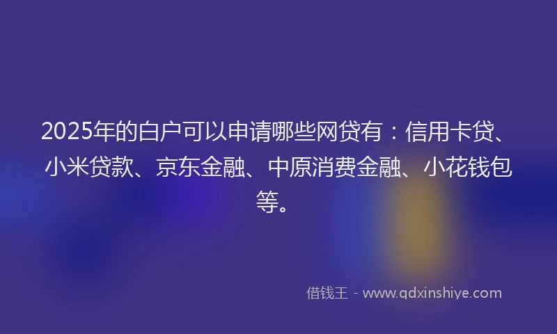 2025年的白户可以申请哪些网贷有：信用卡贷、小米贷款、京东金融、中原消费金融、小花钱包等。