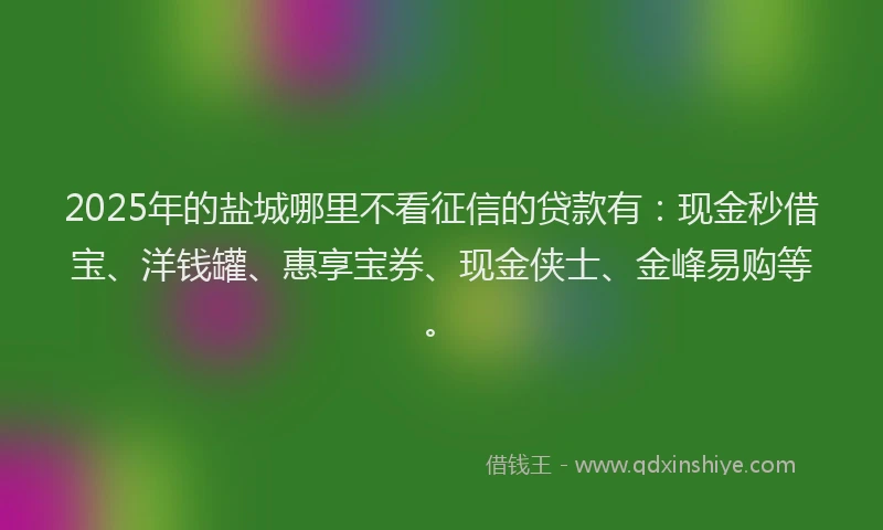2025年的盐城哪里不看征信的贷款有：现金秒借宝、洋钱罐、惠享宝券、现金侠士、金峰易购等。