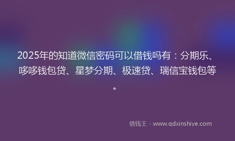 2025年的知道微信密码可以借钱吗有：分期乐、哆哆钱包贷、星梦分期、极速贷、瑞信宝钱包等。