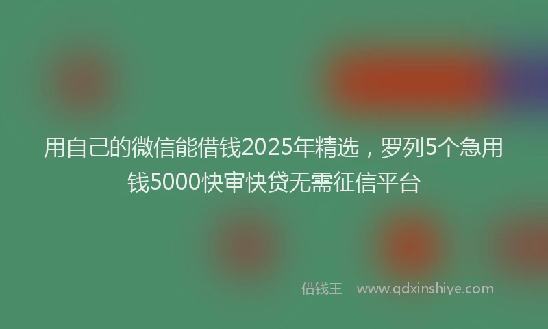 用自己的微信能借钱2025年精选，罗列5个急用钱5000快审快贷无需征信平台