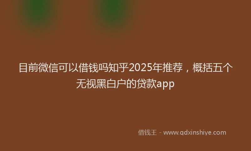 目前微信可以借钱吗知乎2025年推荐，概括五个无视黑白户的贷款app