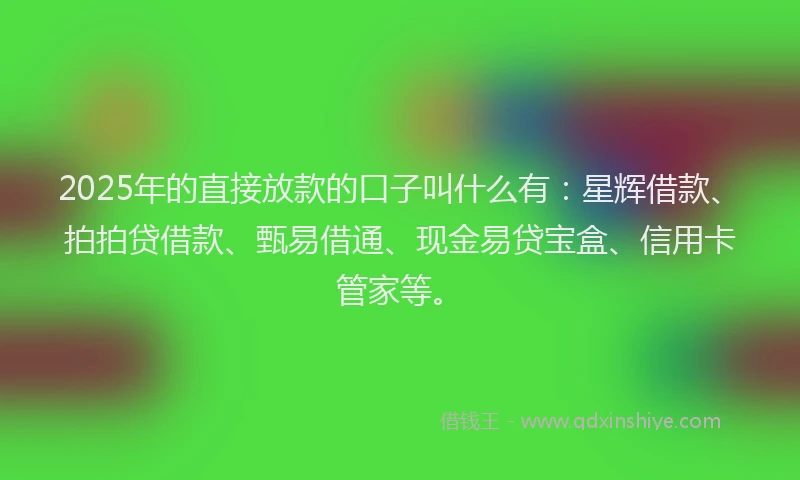 2025年的直接放款的口子叫什么有：星辉借款、拍拍贷借款、甄易借通、现金易贷宝盒、信用卡管家等。