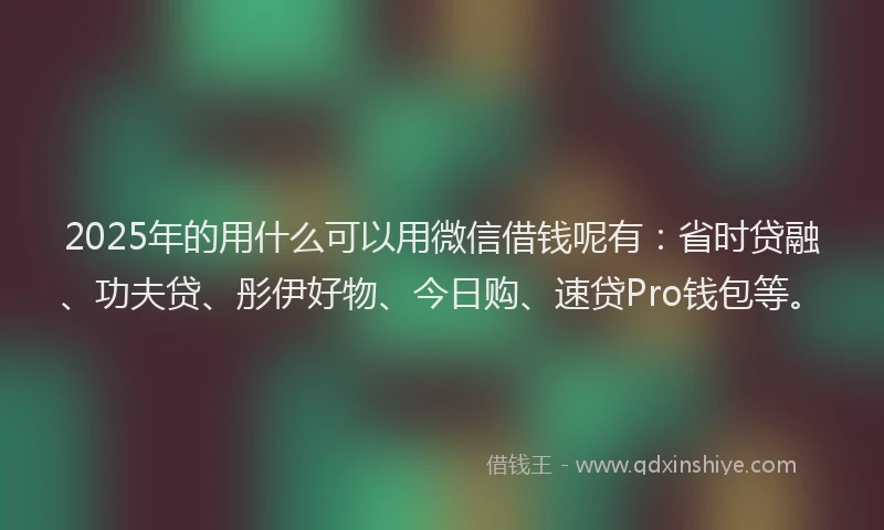 2025年的用什么可以用微信借钱呢有：省时贷融、功夫贷、彤伊好物、今日购、速贷Pro钱包等。