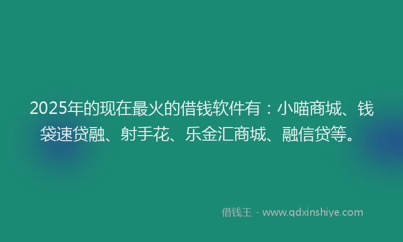 2025年的现在最火的借钱软件有：小喵商城、钱袋速贷融、射手花、乐金汇商城、融信贷等。