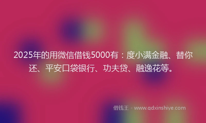 2025年的用微信借钱5000有：度小满金融、替你还、平安口袋银行、功夫贷、融逸花等。