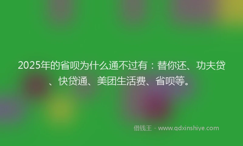 2025年的省呗为什么通不过有：替你还、功夫贷、快贷通、美团生活费、省呗等。