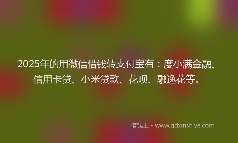 2025年的用微信借钱转支付宝有：度小满金融、信用卡贷、小米贷款、花呗、融逸花等。