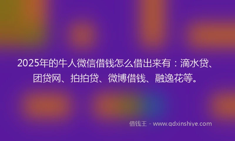 2025年的牛人微信借钱怎么借出来有：滴水贷、团贷网、拍拍贷、微博借钱、融逸花等。