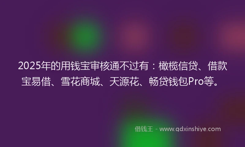 2025年的用钱宝审核通不过有：橄榄信贷、借款宝易借、雪花商城、天源花、畅贷钱包Pro等。