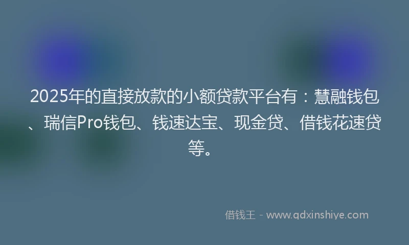 2025年的直接放款的小额贷款平台有：慧融钱包、瑞信Pro钱包、钱速达宝、现金贷、借钱花速贷等。