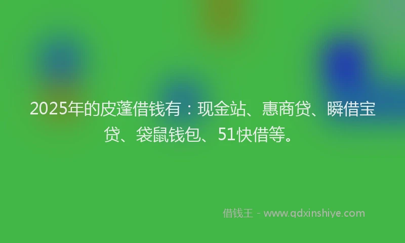 2025年的皮蓬借钱有：现金站、惠商贷、瞬借宝贷、袋鼠钱包、51快借等。