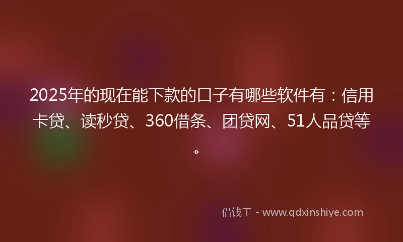 2025年的现在能下款的口子有哪些软件有：信用卡贷、读秒贷、360借条、团贷网、51人品贷等。