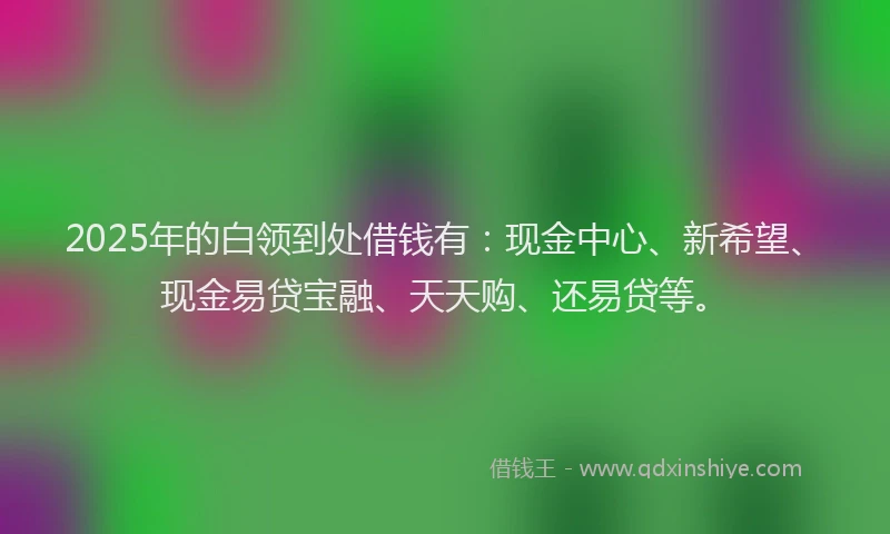 2025年的白领到处借钱有：现金中心、新希望、现金易贷宝融、天天购、还易贷等。