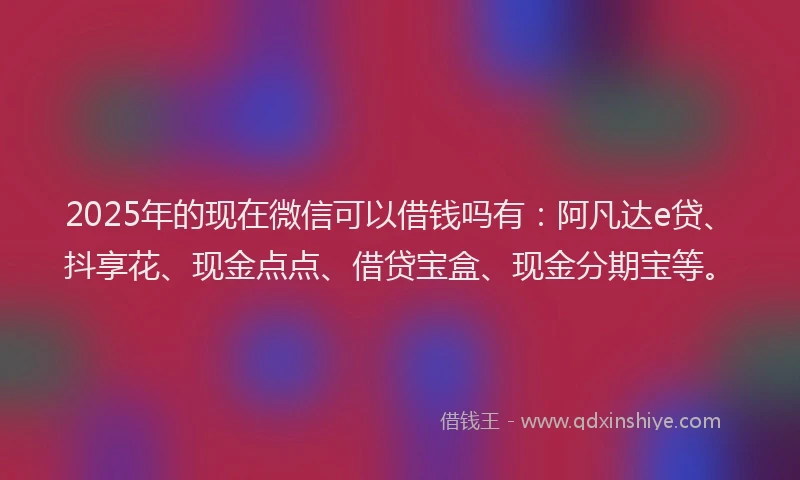 2025年的现在微信可以借钱吗有：阿凡达e贷、抖享花、现金点点、借贷宝盒、现金分期宝等。