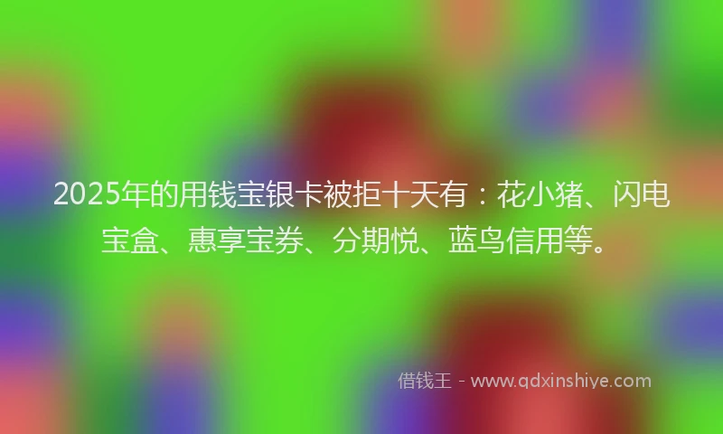 2025年的用钱宝银卡被拒十天有：花小猪、闪电宝盒、惠享宝券、分期悦、蓝鸟信用等。