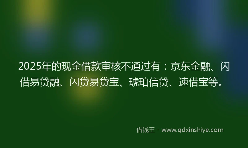 2025年的现金借款审核不通过有：京东金融、闪借易贷融、闪贷易贷宝、琥珀信贷、速借宝等。