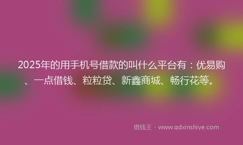 2025年的用手机号借款的叫什么平台有：优易购、一点借钱、粒粒贷、新鑫商城、畅行花等。