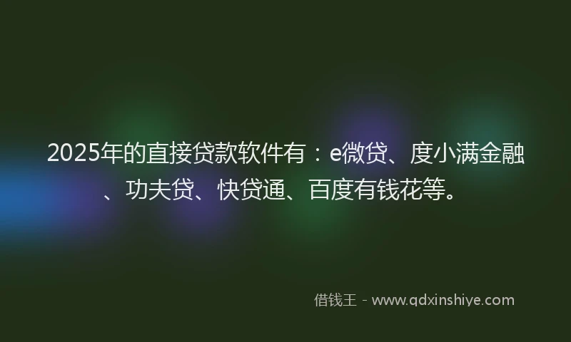 2025年的直接贷款软件有：e微贷、度小满金融、功夫贷、快贷通、百度有钱花等。