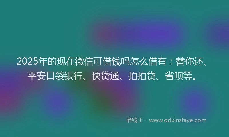 2025年的现在微信可借钱吗怎么借有：替你还、平安口袋银行、快贷通、拍拍贷、省呗等。