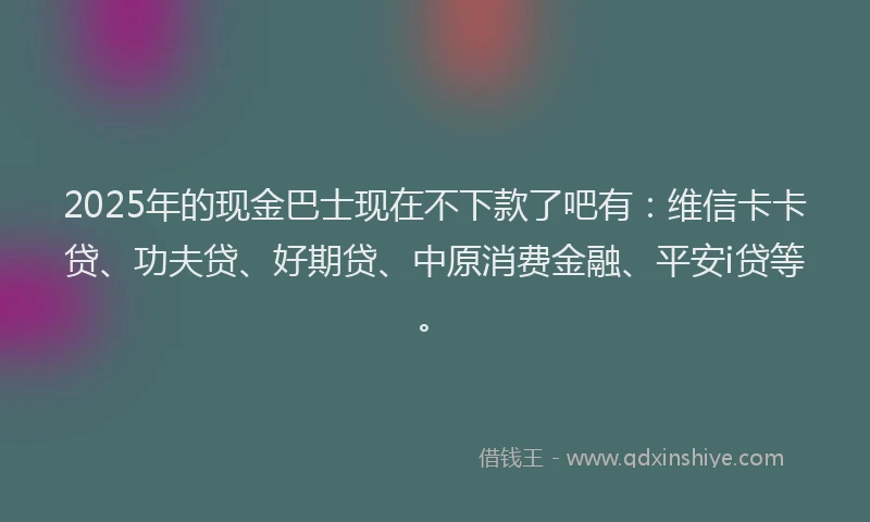 2025年的现金巴士现在不下款了吧有：维信卡卡贷、功夫贷、好期贷、中原消费金融、平安i贷等。
